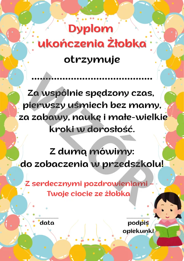 dyplom ukończenia żłobka