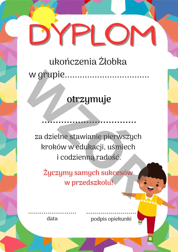 dyplom ukończenia żłobka