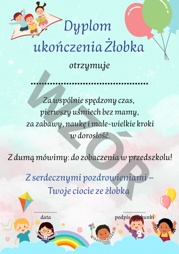 dyplom ukończenia żłobka