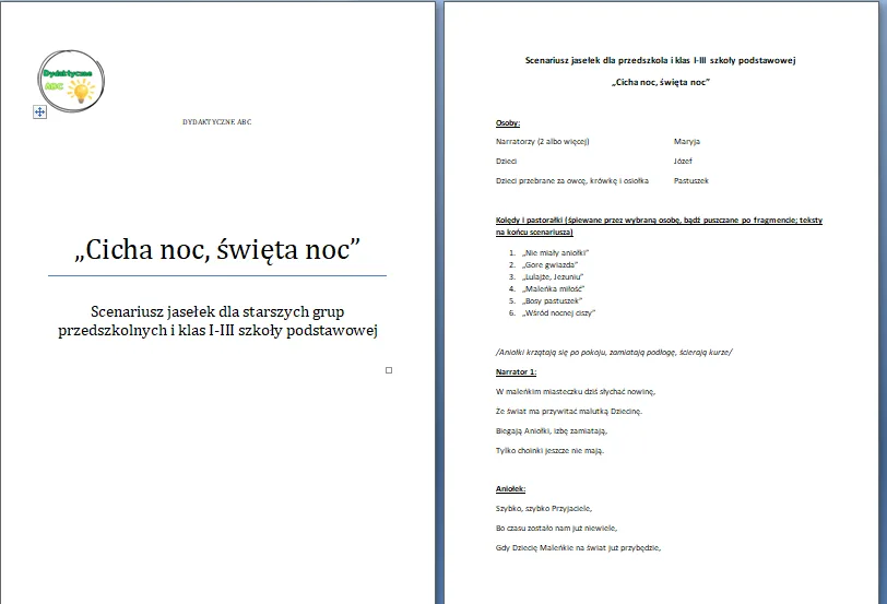Autorski scenariusz jasełek dla przedszkola i klas I-III szkoły podstawowej „Cicha noc, święta noc” - obrazek 2