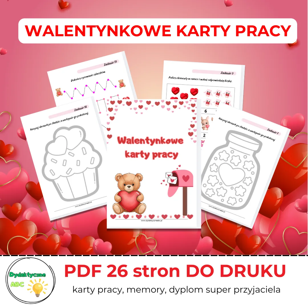 Walentynkowe karty pracy